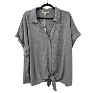 Blue Jane & Delancey Women's Button Down Knot Tie Top
